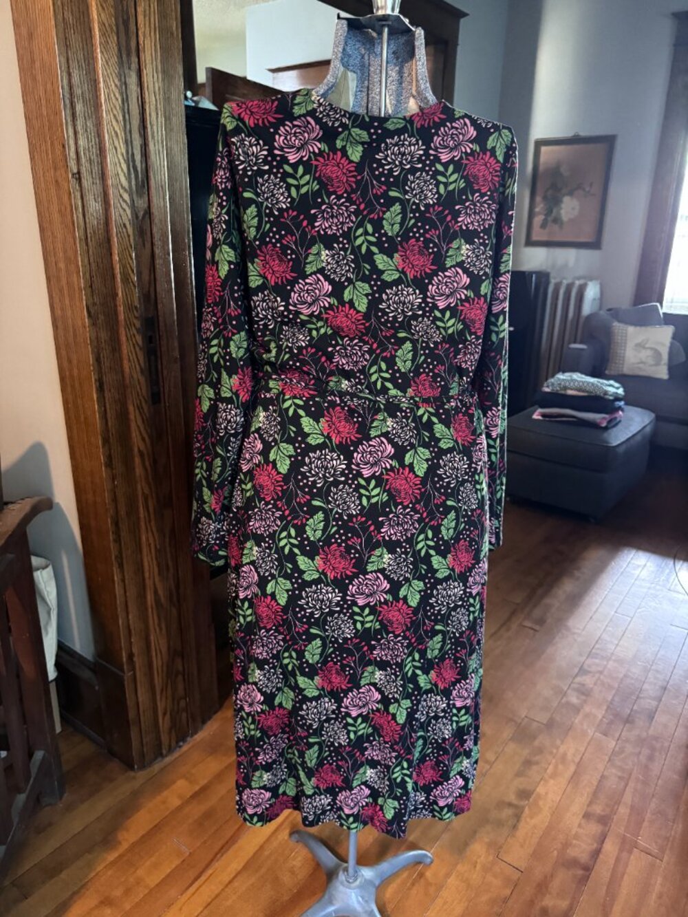 Gudrun Sjoden Cotton Modal Jersey Knit Wrap Dress Floral Drapey EUC Sz XL - Picture 3 of 11